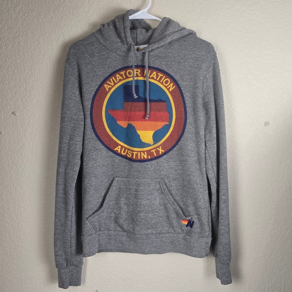 Aviator Nation Austin Texas Hoodie Small Gray Rainbow Logo Pullover Sweatshirt